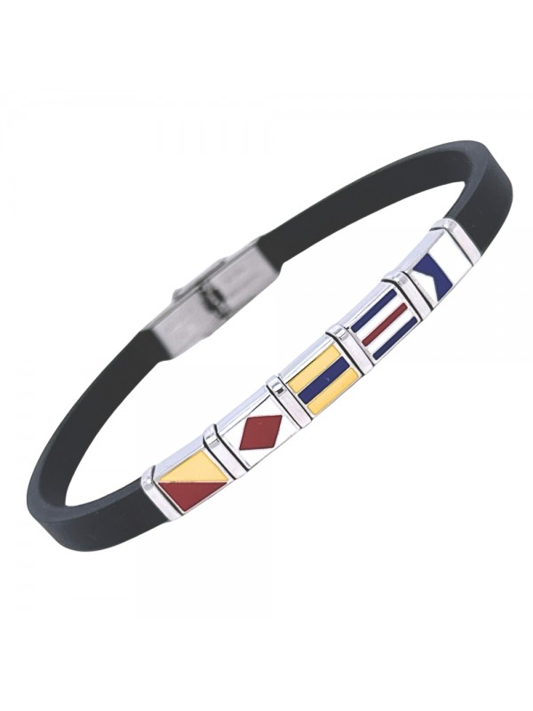 bracciale uomo con bandiere smaltate in acciaio e pelle bcc2551