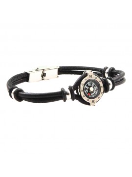 Bracciale con bussola uomo acciaio e pelle nera bcc2667