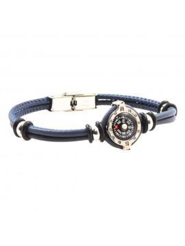 Bracciale con bussola uomo acciaio e pelle blu bcc2668