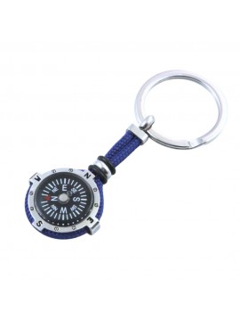 portachiavi uomo con bussola marinara in acciaio e cordoncino marinaro colore blu