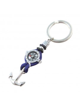 portachiavi uomo con bussola e ancora in acciaio e cordoncino blu prt0235