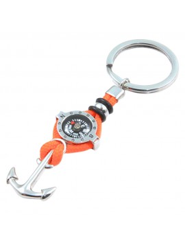 portachiavi uomo con bussola e ancora in acciaio e cordoncino azzurro prt0236