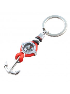 portachiavi uomo con bussola e ancora in acciaio e cordoncino rosso prt0238
