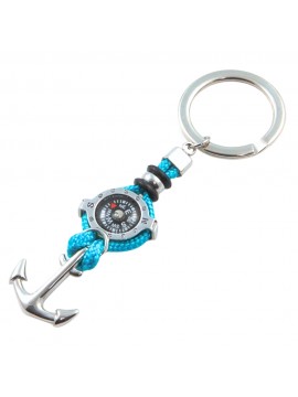 portachiavi uomo con bussola e ancora in acciaio e cordoncino turchese prt0239
