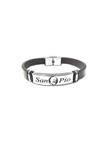 Bracciale san padre pio uomo in acciaio e pelle - bcc0323