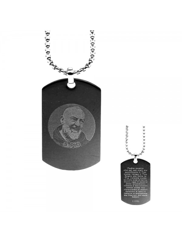 collana con padre pio e preghiera padre nostro ciondolo in acciaio - cll1211