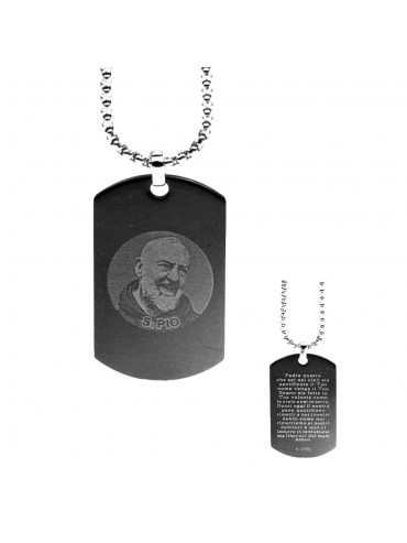 collana con padre pio e preghiera padre nostro ciondolo in acciaio - cll1211