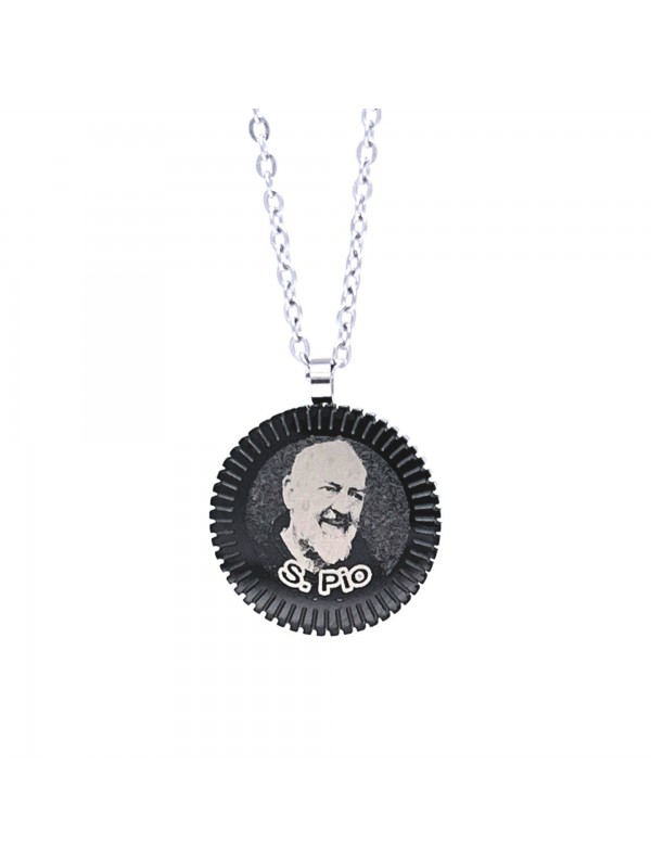 Collana di padre pio santo di pietralcina in acciaio - cln0201