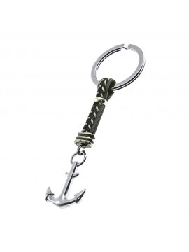 Portachiavi uomo con ancora in acciaio e pelle prt0015