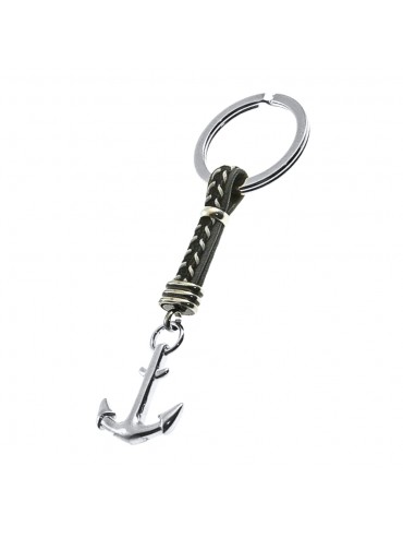 Portachiavi uomo con ancora in acciaio e pelle prt0015