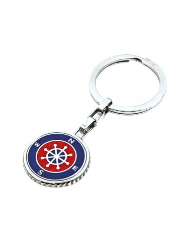 portachiavi in acciaio e smalti motivo timone
