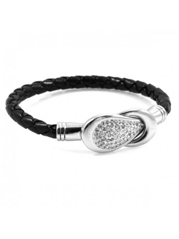 Bracciale in pelle nera donna con strass