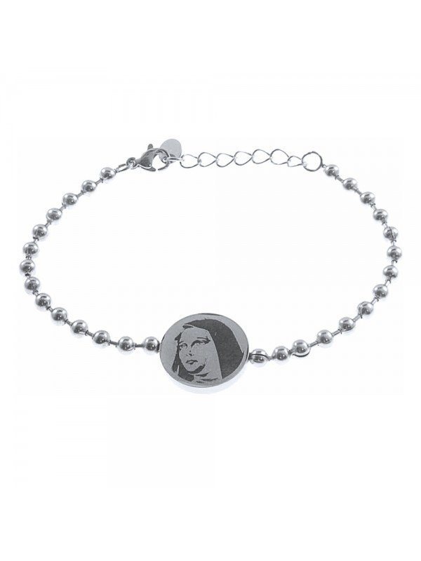 Bracciale con santa rita in acciaio con preghiera sul retro bcc2467