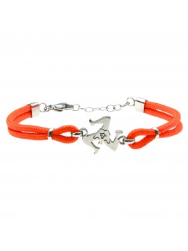 Bracciale trinacria siciliana in acciaio e cordoncino - bcc0163