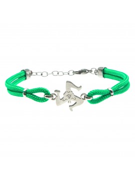 Bracciale trinacria siciliana in acciaio e cordoncino - bcc0164