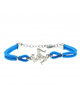 Bracciale trinacria siciliana in acciaio e cordoncino - bcc0165
