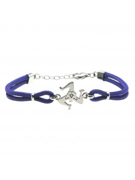 Bracciale trinacria siciliana in acciaio e cordoncino - bcc0169