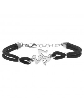Bracciale trinacria siciliana in acciaio e cordoncino - bcc0170