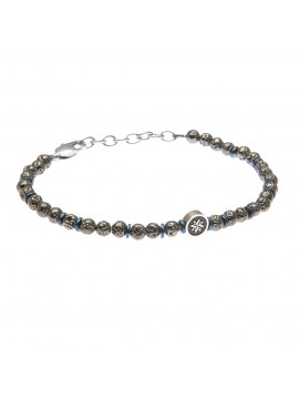 Bracciale uomo in acciaio con rosa dei venti e pietra lavica - bcc2258