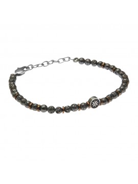 bracciale uomo con rosa dei venti in acciaio e pietra lavica - bcc2489