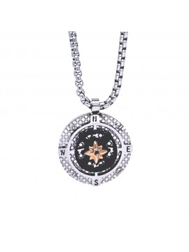 collana con rosa dei venti in acciaio e smalti ciondolo pendente