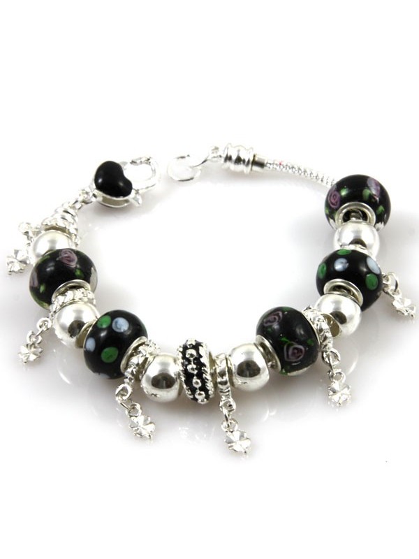 Bracciale con murrine colorate nere a pois