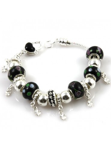 Bracciale con murrine colorate nere a pois