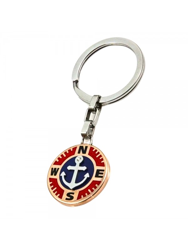 portachiavi in acciaio e smalti motivo ancora