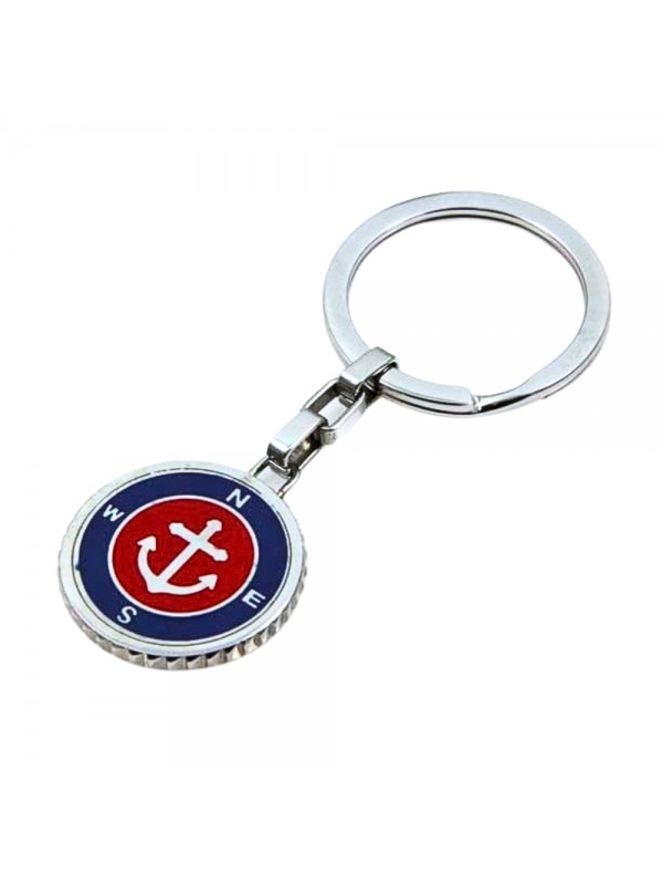 portachiavi in acciaio e smalti motivo ancora