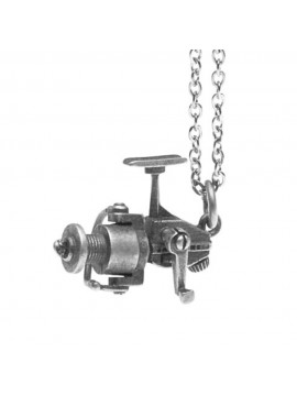 Collana con mulinello da pesca ciondolo in argento invecchiato cln0040