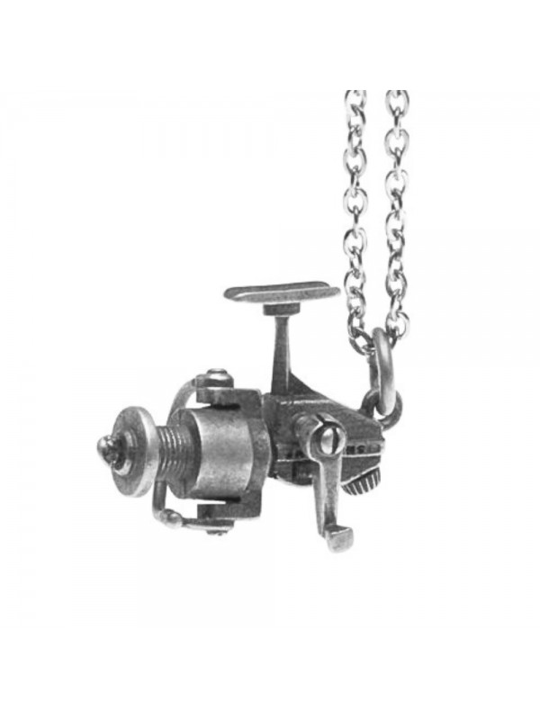 Collana con mulinello da pesca ciondolo in argento invecchiato cln0040 Collana con mulinello da pesca ciondolo in argento invecchiato cln0040