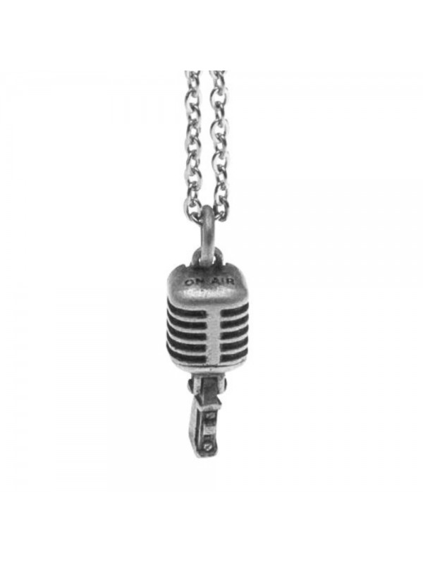 Collana con microfono anni 50 ciondolo in argento invecchiato cln0048 Collana con microfono anni 50 ciondolo in argento invecchiato cln0048
