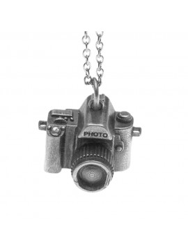 Collana con macchina fotografica reflex ciondolo in argento invecchiato cln0191