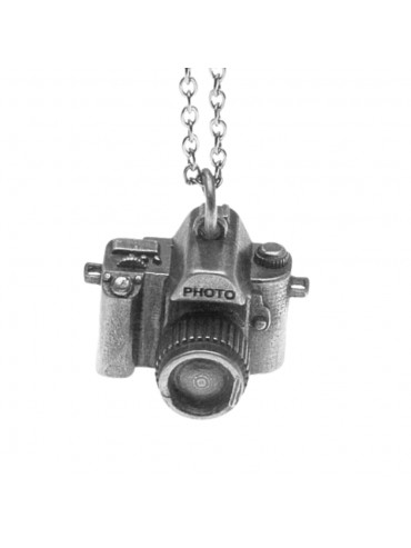 Collana con macchina fotografica reflex ciondolo in argento invecchiato cln0191