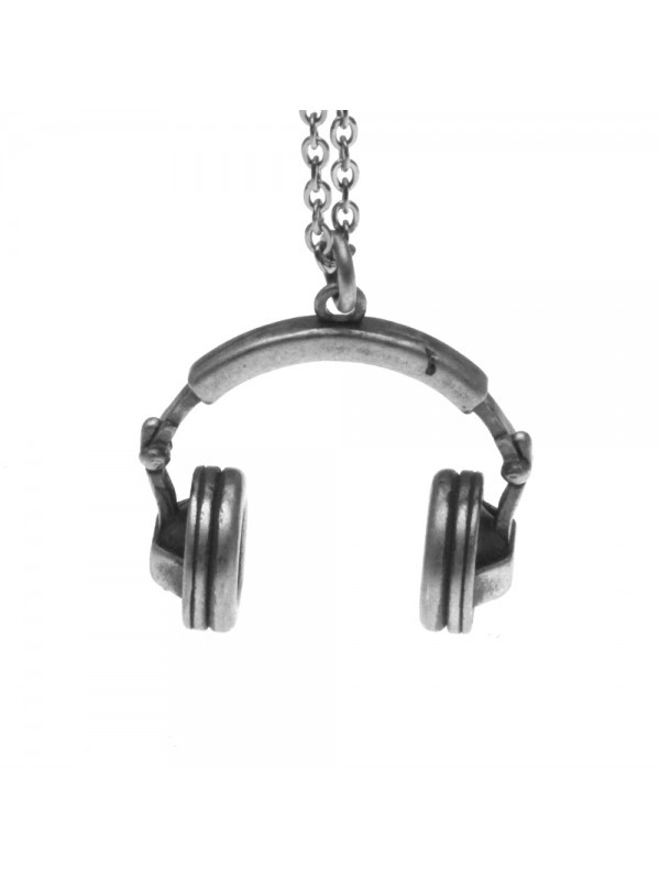 Collana con cuffie musicali ciondolo in argento invecchiato cln0236 Collana con cuffie musicali ciondolo in argento invecchiato cln0236