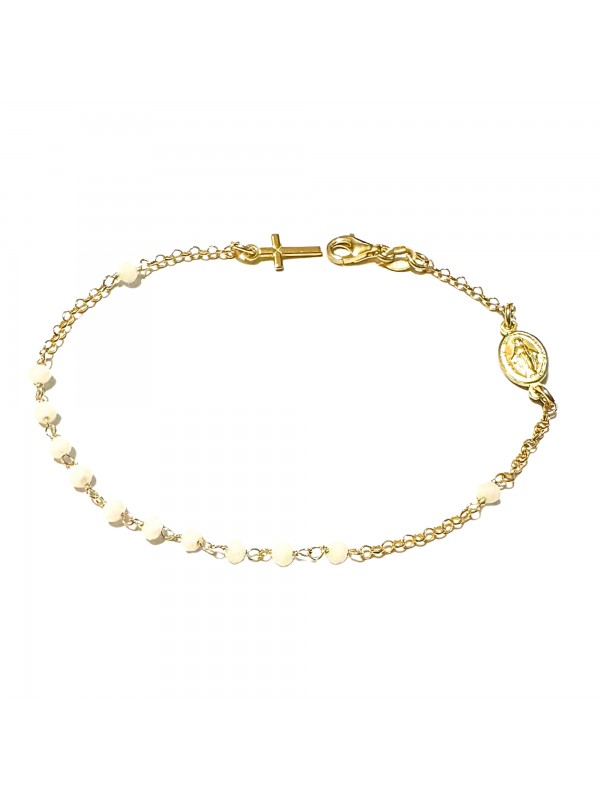 bracciale rosario in argento dorato postine bianche - bcc1172