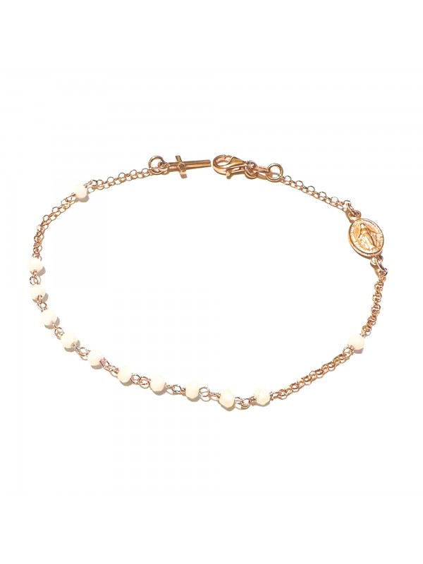 bracciale rosario in argento ramato postine bianche - bcc1171