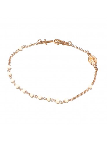 bracciale rosario in argento ramato postine bianche - bcc1171