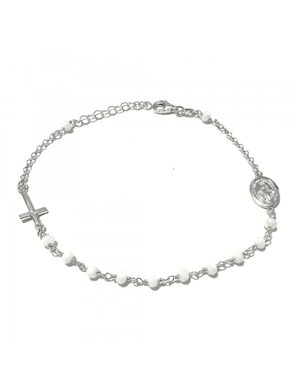 bracciale rosario argento postine bianche bcc1377