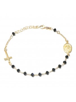 bracciale rosario argento dorato postine nere bcc1658