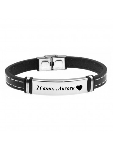 Bracciale in pelle uomo con piastra bcc0160