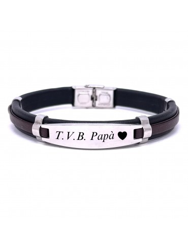 Bracciale uomo pelle piastra in acciaio bcc0432