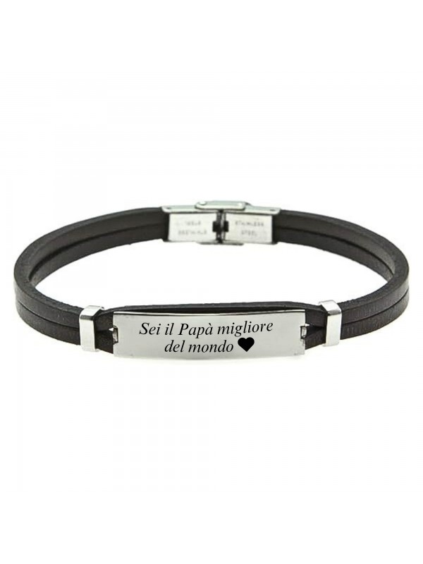 bracciale uomo pelle acciaio piastra per incisione bcc0449
