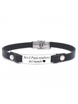 Bracciale pelle uomo piastra in acciaio bcc0460