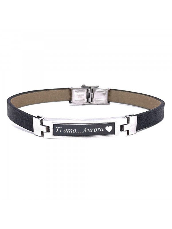 Bracciale uomo in pelle con piastra in acciaio