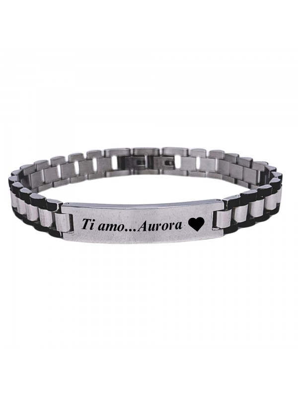Bracciale uomo in acciaio con piastra per incisioni maglia president