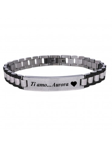 Bracciale uomo in acciaio con piastra per incisioni maglia president