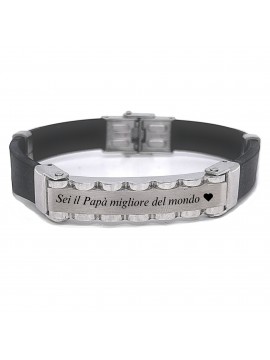 bracciale uomo donna in acciaio e caucciu con piastra per incisioni personalizzate
