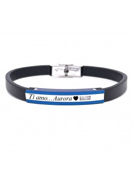 bracciale uomo piastra per incisione in acciaio bicolore blu bcc2625