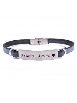 bracciale uomo piastra per incisione in acciaio e pelle bcc2632